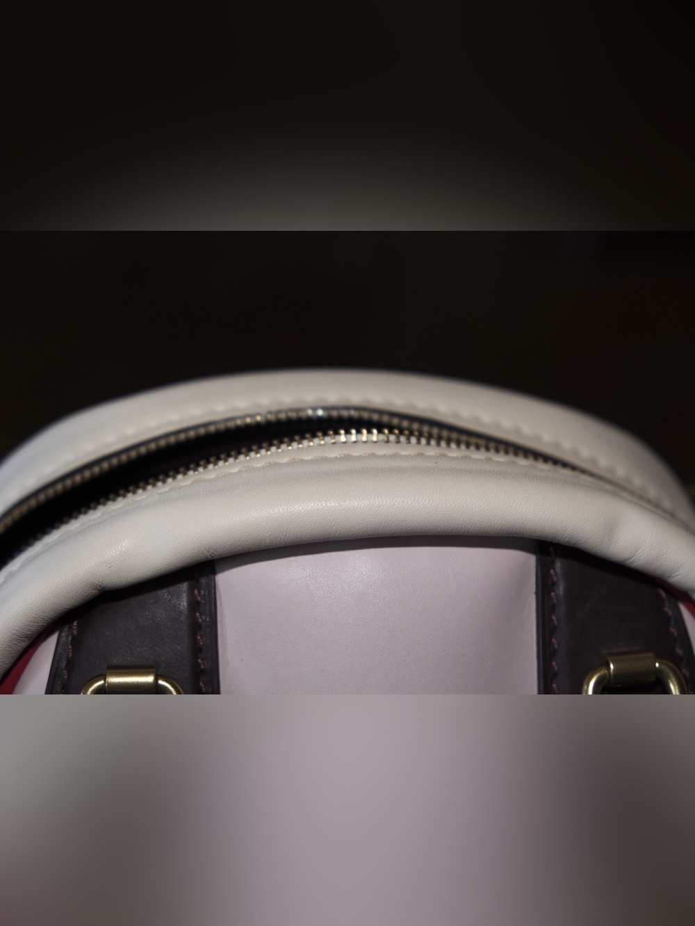 Coach Colorblock Pink  and Cream Marliegh Satchel w/Oxblood Trim and Red Piping - Picture 11 of 15